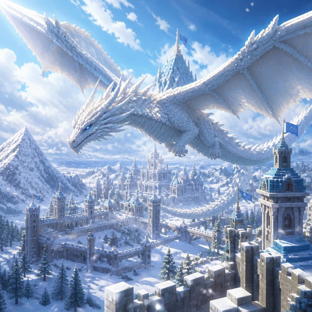 Un dragón blanco sobre las torres nevadas del Reino Blanco
